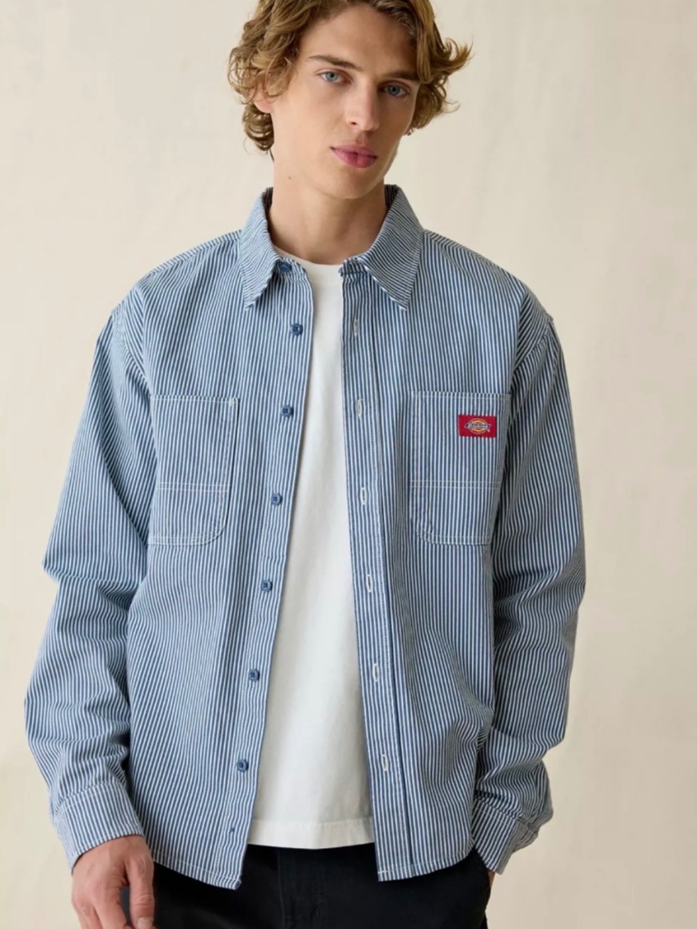 NWT Dickies men's woven hickory stripe shirt